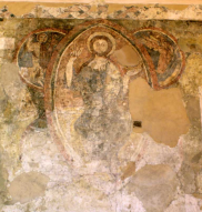 painted mural in Eastbridge Hospital - Christ within vesica surround