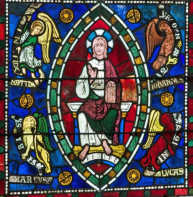 Corona south window - four Evangelists surrounding Christ
