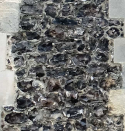 un-coursed flintwork on Sudbury Tower in Pound Lane