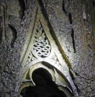 Intricate carving on the Purbeck Bourchier memorial (died 1486)