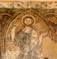 Late 14th century painted panel in Eastbridge hospital – strapwork in top border