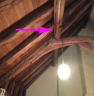 Purlin in roof of St Nicholas' church, Harbledown