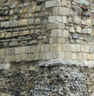 White Caen stones survive in wall of Canterbury Castle