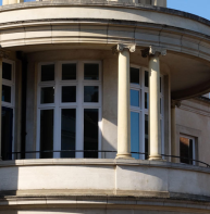 paired Ionic columns at steeple level