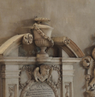 broken pediment memorial to Janes Hardres died 1675