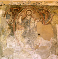 Evangelist symbols – wall painting, Christ with evangelists, Eastbridge Hospital