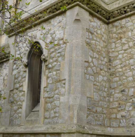 Bath stone quoins on St Thomas' Roman Catholic church, Burgate