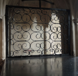 2  detail of grille by Anselm chapel - pairs of back to back 'C scrolls'