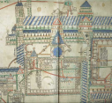5  part of waterworks drawing of around 1165 - water tower in the middle